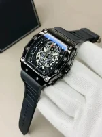 Men’s Black Skeleton Chronograph Watch – Stylish Luxury Analog Wristwatch