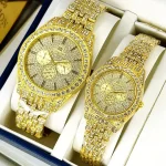 Golden Couple Watches with Diamond Stones | Matching Couple Watches