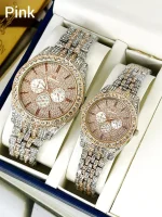 Golden Couple Watches with Diamond Stones | Matching Couple Watches - Image 2
