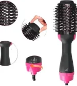 2-in-1 Hot Air Brush Hair Dryer & Straightening Brush | Electric Hair Styler for Smooth, Voluminous & Frizz-Free Hair | Pink & Black - Image 2
