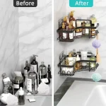 Stainless Steel Black Corner Bathroom Rack – Rustproof Wall-Mounted Shower Storage Shelf - Image 3