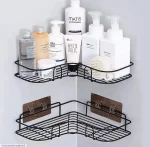 Stainless Steel Black Corner Bathroom Rack – Rustproof Wall-Mounted Shower Storage Shelf