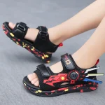 Kids Black & Red Comic Sandals | Summer School Wear for Boys & Girls