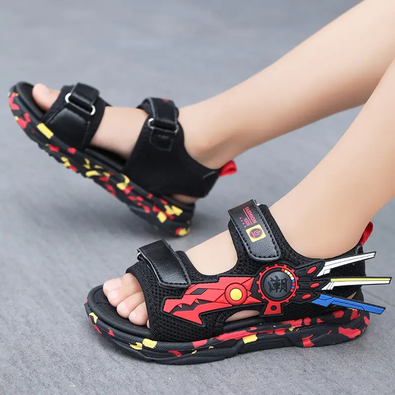 1257-203-646013-product-1 Kids Black & Red Comic Sandals | Summer School Wear for Boys & Girls - Image 1
