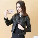 Women’s PU Leather Motorcycle Jacket – Korean Style Casual Biker Jacket, Autumn Long Sleeve Outerwear, Size Large - Image 3