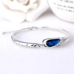Silver Plated Blue Crystal Bangle for Women – Elegant Sparkling Fashion Bracelet - Image 3