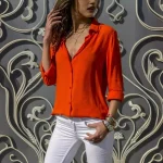 Women’s Deep V-Neck Chiffon Button-Up Shirt – Elegant White Casual Top - Image 4