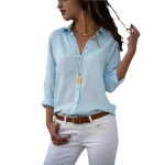 Women’s Deep V-Neck Chiffon Button-Up Shirt – Elegant White Casual Top - Image 5