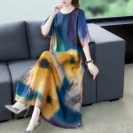 Women’s Plus Size Artistic Print Mid-Length Summer Dress – Stylish Casual Dress - Image 3