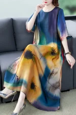 Women’s Plus Size Artistic Print Mid-Length Summer Dress – Stylish Casual Dress - Image 5