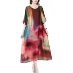 Women’s Plus Size Artistic Print Mid-Length Summer Dress – Stylish Casual Dress - Image 2