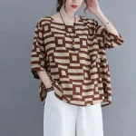 Plus Size Women’s Black Plaid T-Shirt – Summer Slim Fit Casual Short Sleeve Top