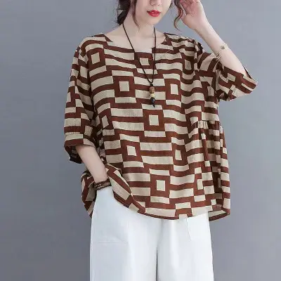 1257-9-646314-product-1 Plus Size Women’s Black Plaid T-Shirt – Summer Slim Fit Casual Short Sleeve Top - Image 1