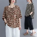 Plus Size Women’s Black Plaid T-Shirt – Summer Slim Fit Casual Short Sleeve Top - Image 5