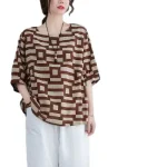 Plus Size Women’s Black Plaid T-Shirt – Summer Slim Fit Casual Short Sleeve Top - Image 2