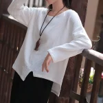 Women’s Loose Red Cotton Linen Long Sleeve Top – Casual Lightweight Shirt - Image 4