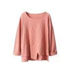 Women’s Loose Red Cotton Linen Long Sleeve Top – Casual Lightweight Shirt - Image 2