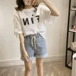 Women Pink Lace-Up Loose T-Shirt Summer Casual - Image 3