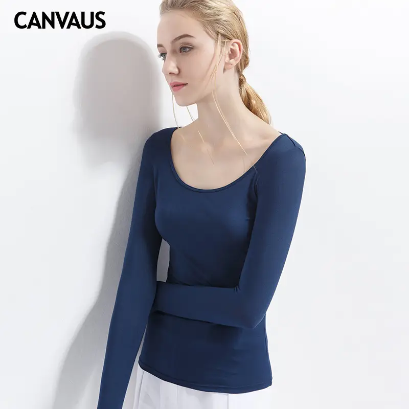 1257-9-660153-product-1 Plus Size Women’s Navy Blue Modal T-Shirt – Long Sleeve Slim Fit Casual Top - Image 1