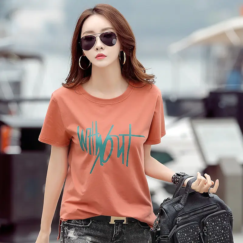 1257-9-660186-product-1 Women’s Plus Size Loose Korean Printed T-Shirt – Casual Orange Short Sleeve Top - Image 1