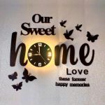 3D Wall Clock Black Glowing Birds & Butterflies Modern Home Decor Pakistan