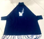 Women’s Blue Printed High Neck Fringe Poncho | Stylish Winter Wear - Image 2