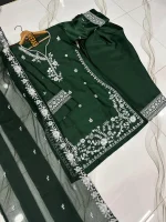 Green Embroidered 3-Piece Kurta Shalwar Dupatta Set for Women - Image 3