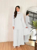 3 Piece Women’s Stitched Chiffon Plain Suit | Elegant Pakistani Dress ::