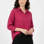Women’s Pink Silk Button-Down Shirt – Elegant Casual Wear, Medium to Large