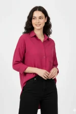 Women’s Pink Silk Button-Down Shirt – Elegant Casual Wear, Medium to Large