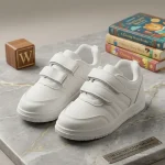 White Synthetic Sneakers for Kids – Comfortable Casual Shoes for Boys & Girls Ages 7–8