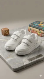 White Synthetic Sneakers for Kids – Comfortable Casual Shoes for Boys & Girls Ages 7–8