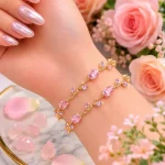 Golden Base Pink Tulip Bracelet for Women – Trending Floral Charm Fashion Jewelry | QWJ-187