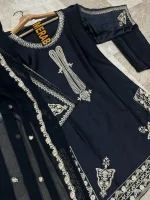 Black Embroidered 3-Piece Kurta Set with Dupatta – Elegant Pakistani Women’s Traditional Outfit - Image 2