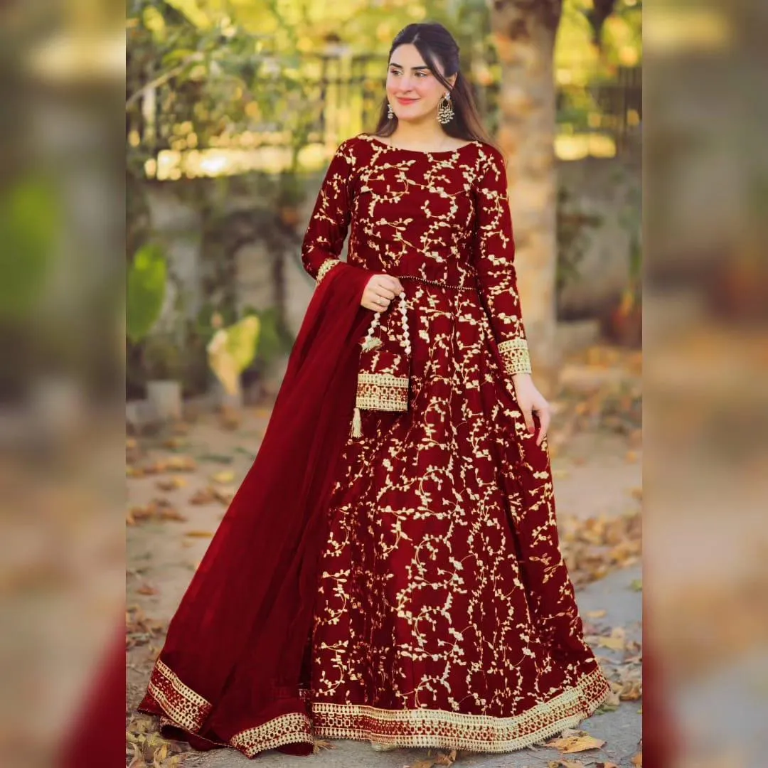 2186-128-695344-product-1 Maroon Embroidered Lehenga Choli with Dupatta – Traditional Ethnic Party Wear Set - Image 1