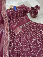 Maroon Embroidered Lehenga Choli with Dupatta – Traditional Ethnic Party Wear Set - Image 2