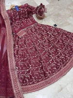 Maroon Embroidered Lehenga Choli with Dupatta – Traditional Ethnic Party Wear Set - Image 3