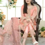 Peach Organza 3-Piece Embroidered Suit for Women | Eid & Wedding Dress