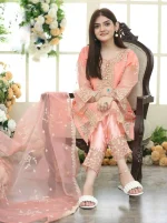 Peach Organza 3-Piece Embroidered Suit for Women | Eid & Wedding Dress