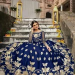 Royal Blue Embroidered Lehenga Choli Set with Gold Detailing – Wedding & Festive Party Wear