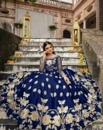 Royal Blue Embroidered Lehenga Choli Set with Gold Detailing – Wedding & Festive Party Wear