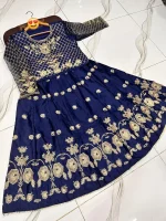 Royal Blue Embroidered Lehenga Choli Set with Gold Detailing – Wedding & Festive Party Wear - Image 2