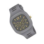**Men’s Modern Grey Silicone Strap Watch with Gold Dial – Stylish Casual Sports Wristwatch**