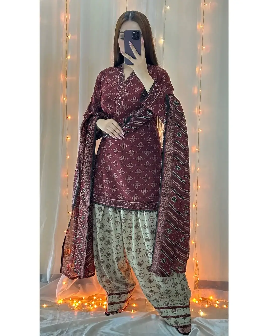 230-10-759656-product-1 Women’s Maroon 3-Piece Stitched Digital Print Suit | Stylish Printed Dress - Image 1