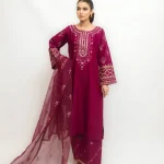 Pink Embroidered Arabic Lawn Suit for Women – 3-Piece Stitched Set