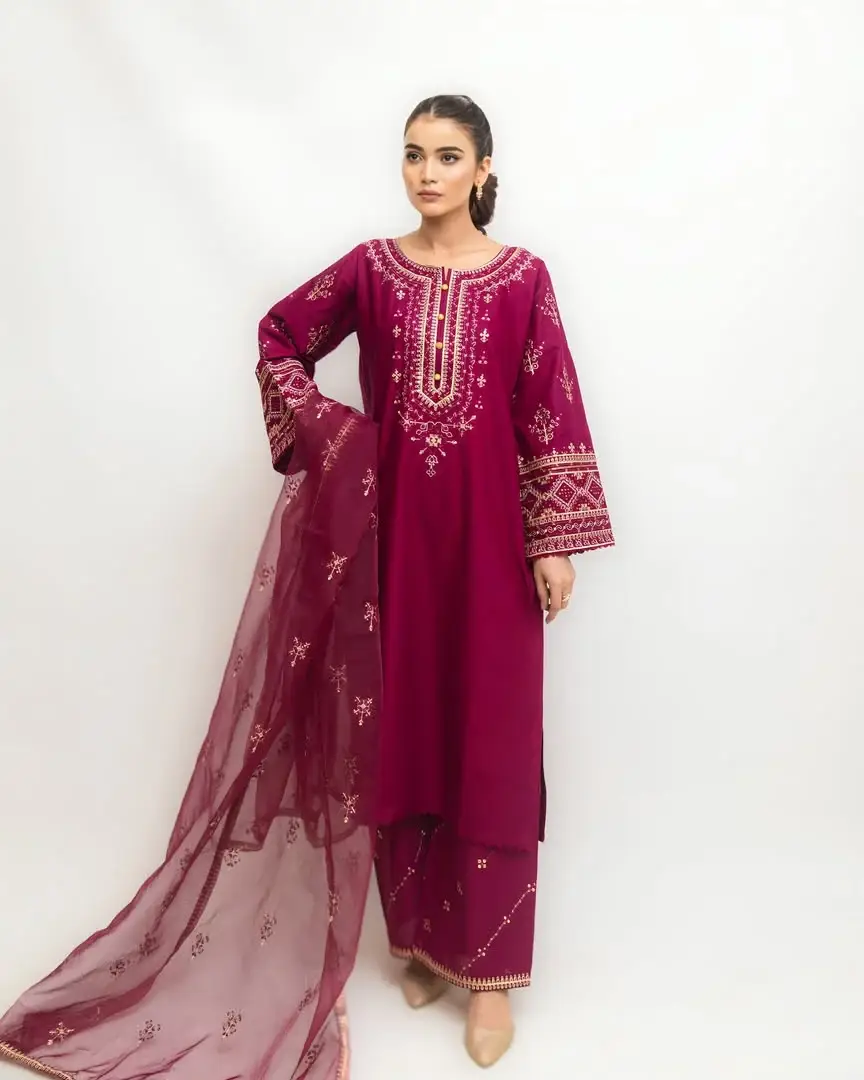 230-10-759657-product-1 Pink Embroidered Arabic Lawn Suit for Women – 3-Piece Stitched Set - Image 1