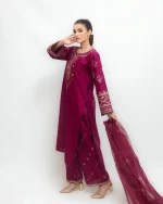 Pink Embroidered Arabic Lawn Suit for Women – 3-Piece Stitched Set - Image 2