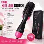 2-in-1 Hot Air Brush Hair Dryer & Straightening Brush | Electric Hair Styler for Smooth, Voluminous & Frizz-Free Hair | Pink & Black