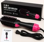 2-in-1 Hot Air Brush Hair Dryer & Straightening Brush | Electric Hair Styler for Smooth, Voluminous & Frizz-Free Hair | Pink & Black - Image 3