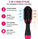 2-in-1 Hot Air Brush Hair Dryer & Straightening Brush | Electric Hair Styler for Smooth, Voluminous & Frizz-Free Hair | Pink & Black - Image 5